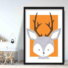 Deer Sketch Style Nursery Orange Poster
