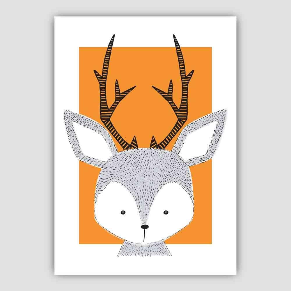 Deer Sketch Style Nursery Orange Poster