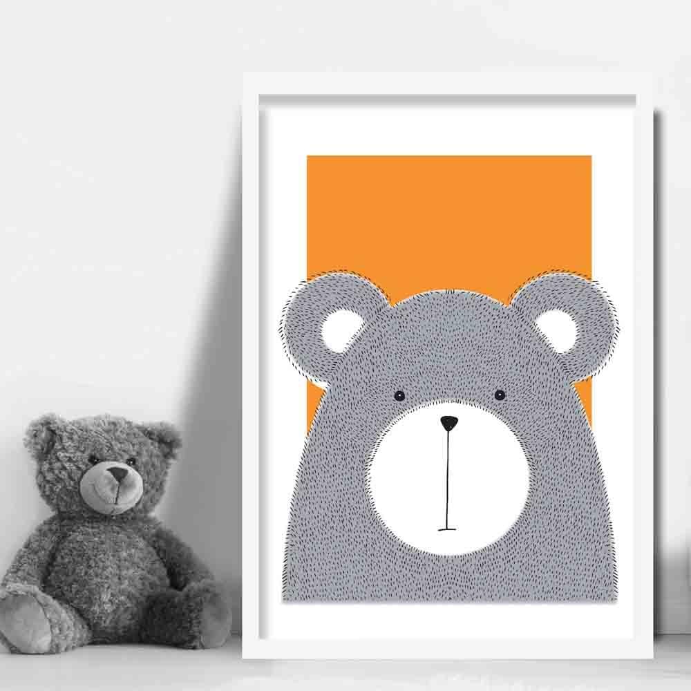 Bear Sketch Style Nursery Orange Poster