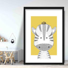 Zebra Sketch Style Nursery Yellow Poster