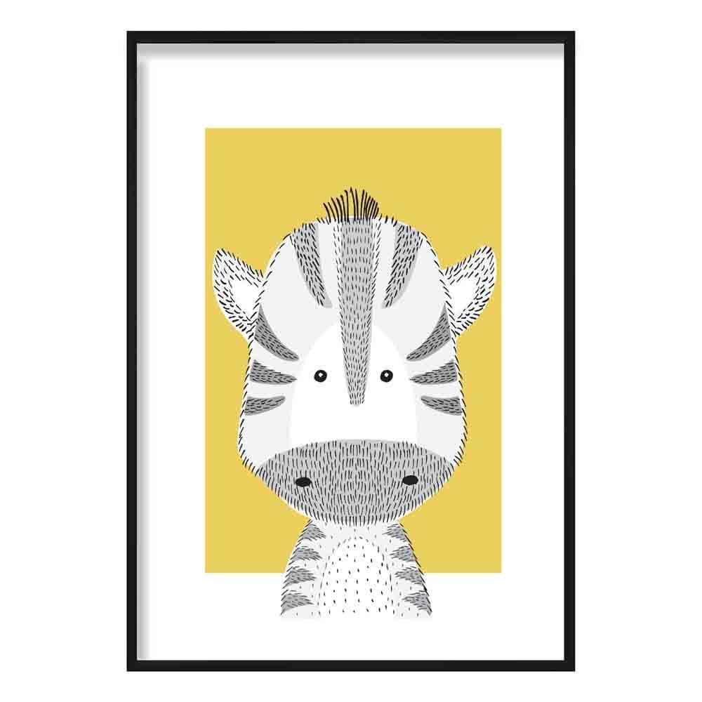 Zebra Sketch Style Nursery Yellow Poster