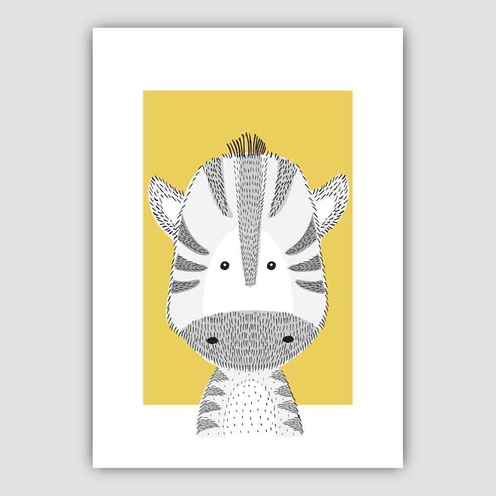 Zebra Sketch Style Nursery Yellow Poster