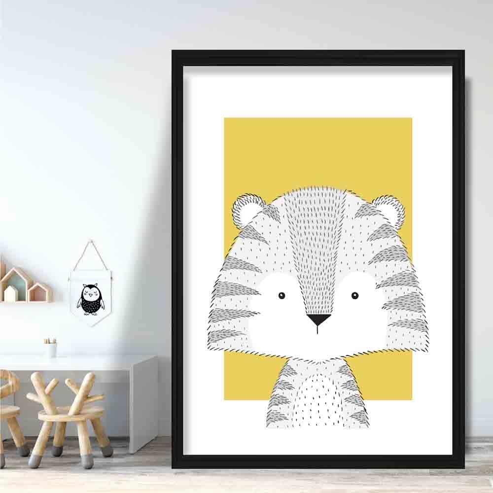 Tiger Sketch Style Nursery Yellow Poster