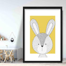Rabbit Sketch Style Nursery Yellow Poster