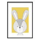 Rabbit Sketch Style Nursery Yellow Poster