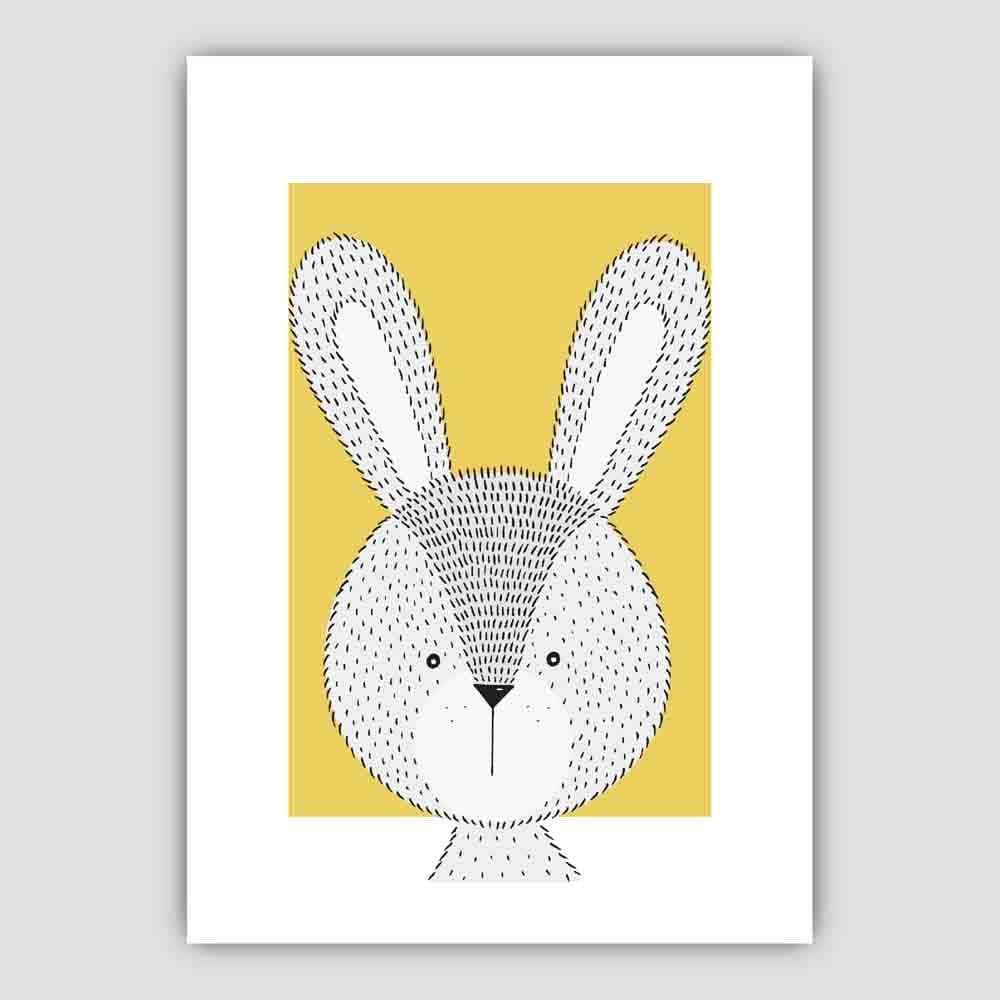 Rabbit Sketch Style Nursery Yellow Poster