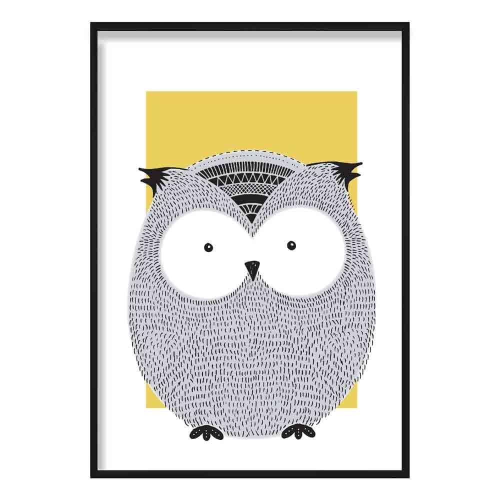 Owl Sketch Style Nursery Yellow Poster