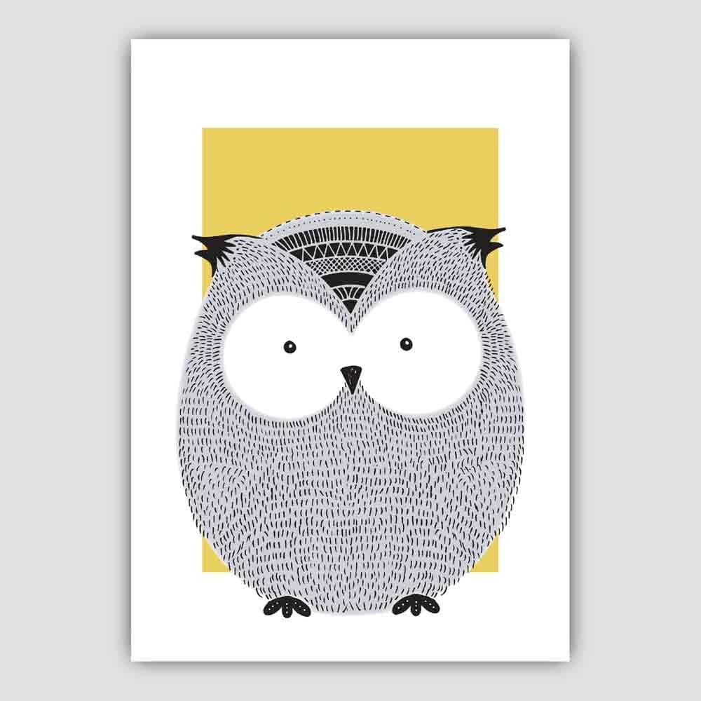 Owl Sketch Style Nursery Yellow Poster