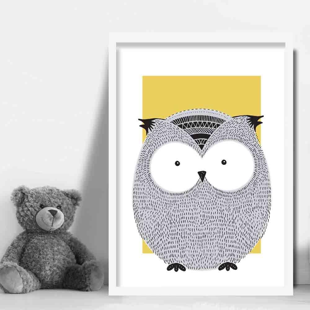 Owl Sketch Style Nursery Yellow Poster