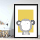 Monkey Sketch Style Nursery Yellow Poster