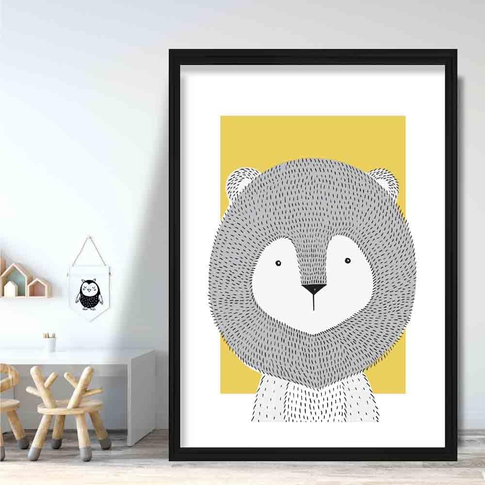 Lion Sketch Style Nursery Yellow Poster