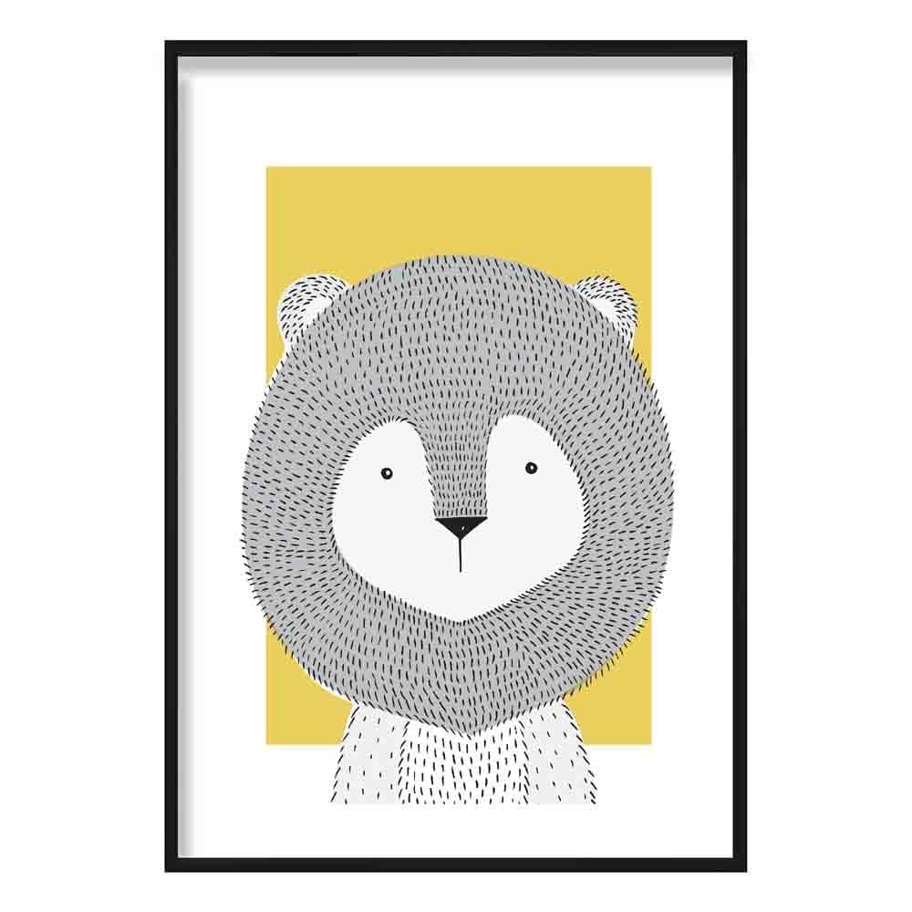Lion Sketch Style Nursery Yellow Poster