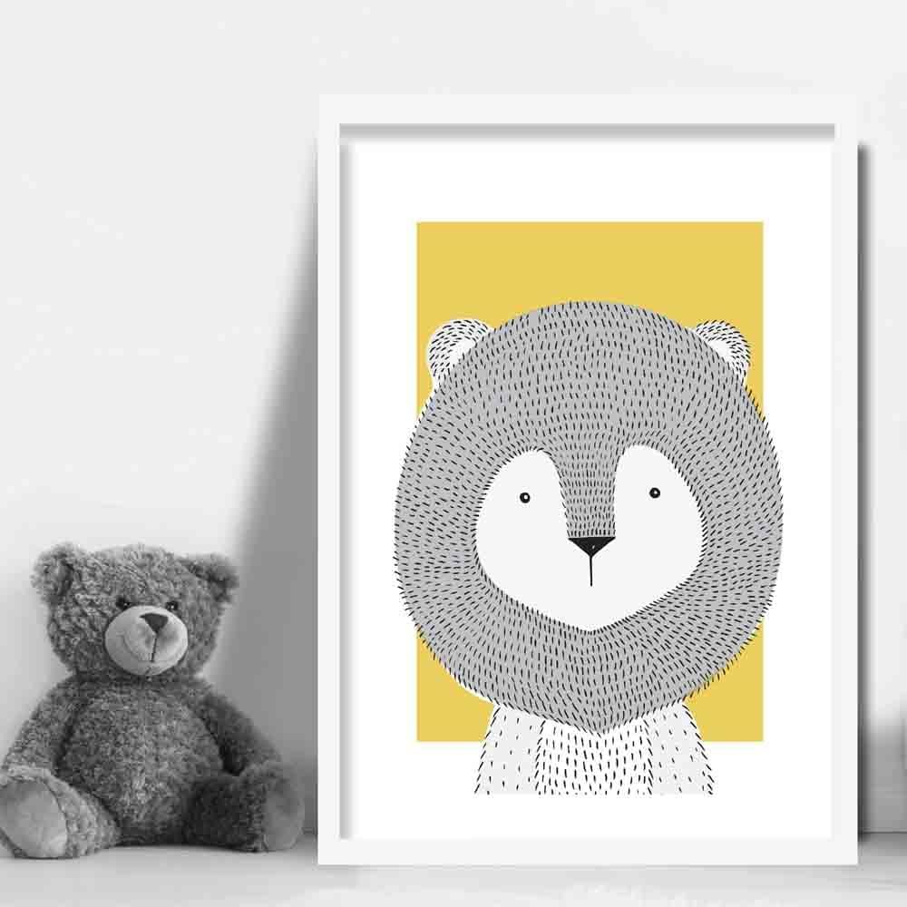 Lion Sketch Style Nursery Yellow Poster