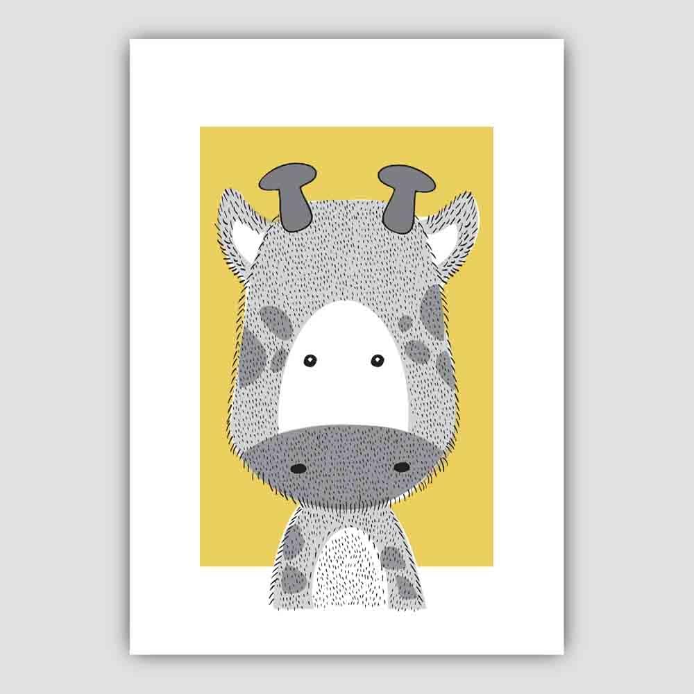 Giraffe Sketch Style Nursery Yellow Poster