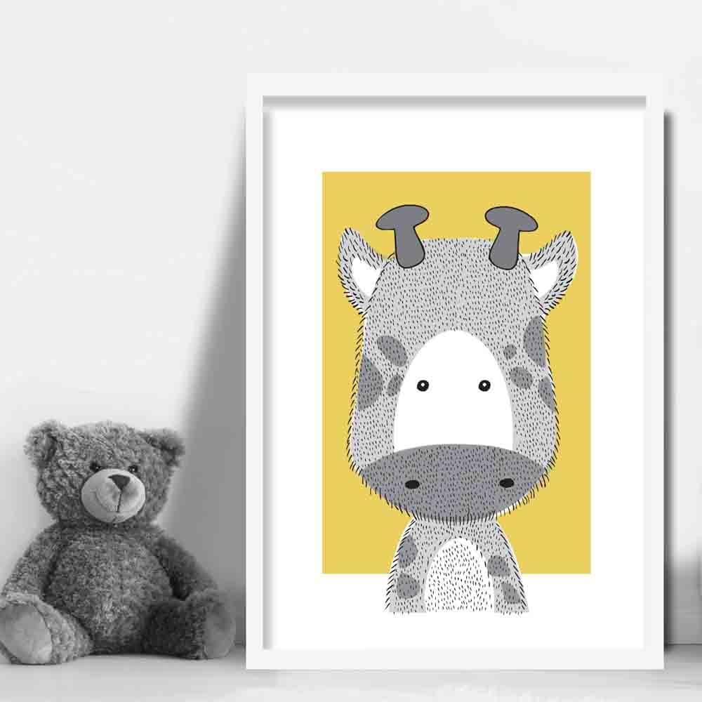 Giraffe Sketch Style Nursery Yellow Poster