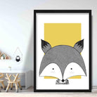 Fox Sketch Style Nursery Yellow Poster