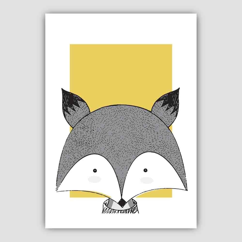 Fox Sketch Style Nursery Yellow Poster