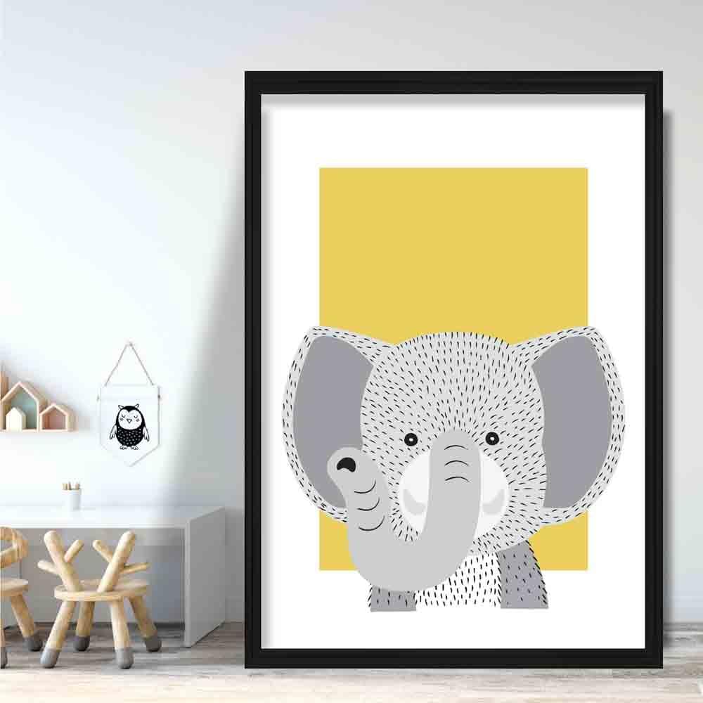 Elephant Sketch Style Nursery Yellow Poster