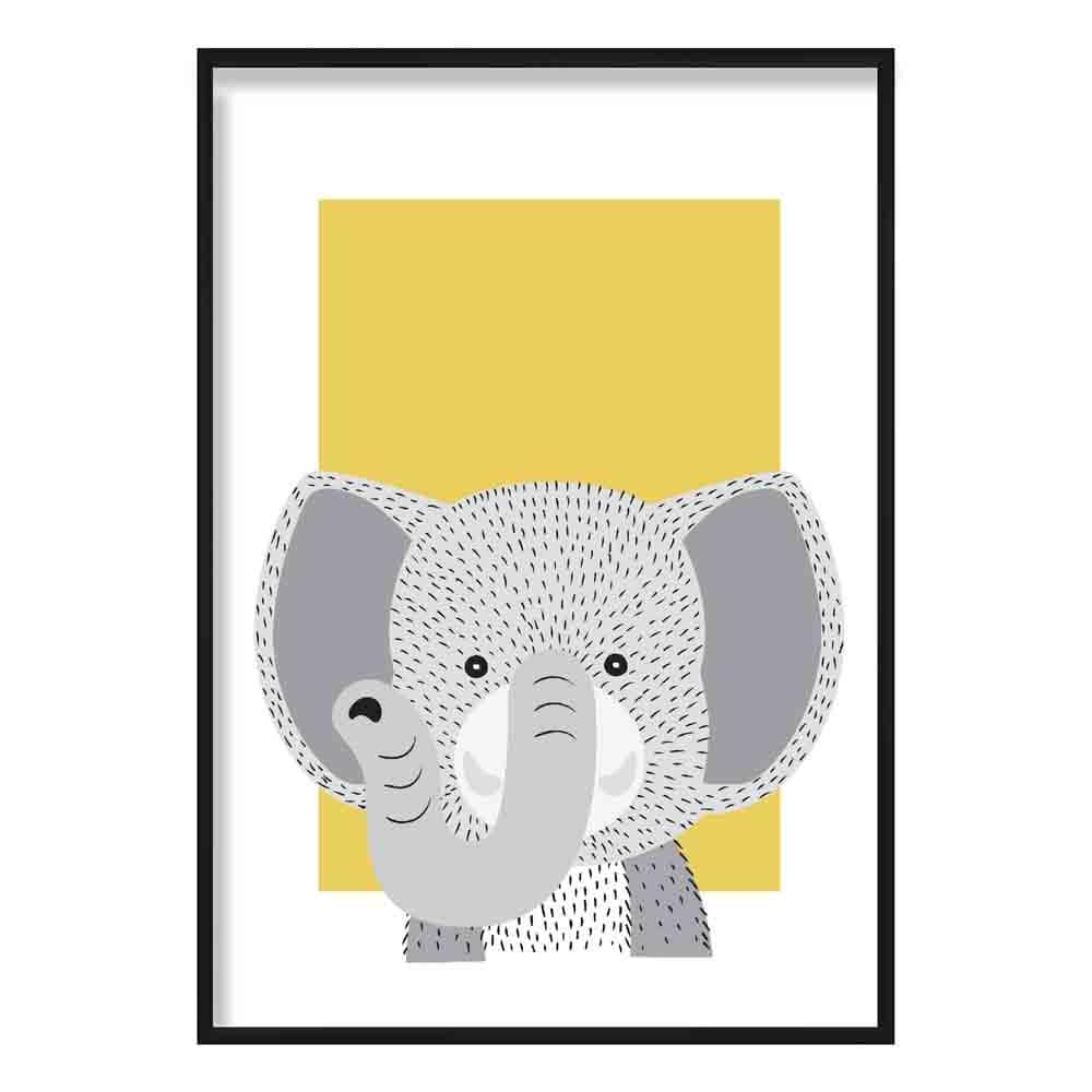 Elephant Sketch Style Nursery Yellow Poster