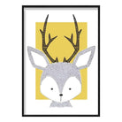 Deer Sketch Style Nursery Yellow Poster
