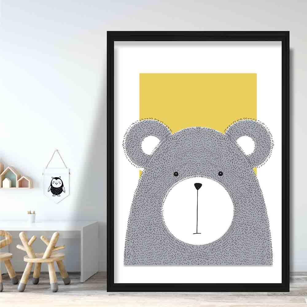 Bear Sketch Style Nursery Yellow Poster