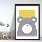 Bear Sketch Style Nursery Yellow Poster