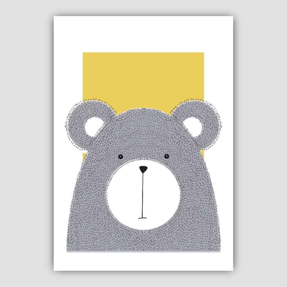 Bear Sketch Style Nursery Yellow Poster
