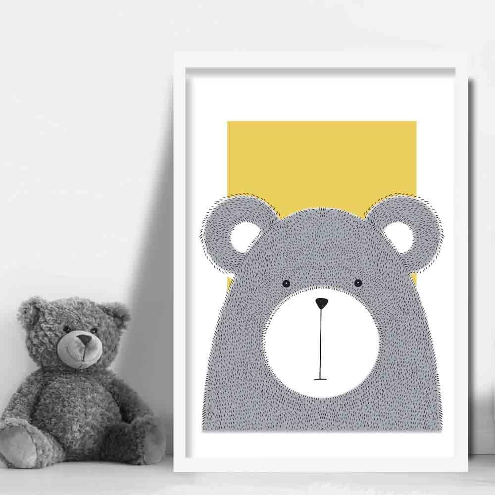 Bear Sketch Style Nursery Yellow Poster
