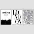 Set of 3 LONDON Skyline Street map City Prints