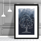 Geometric Tree with Navy Palms Art Print