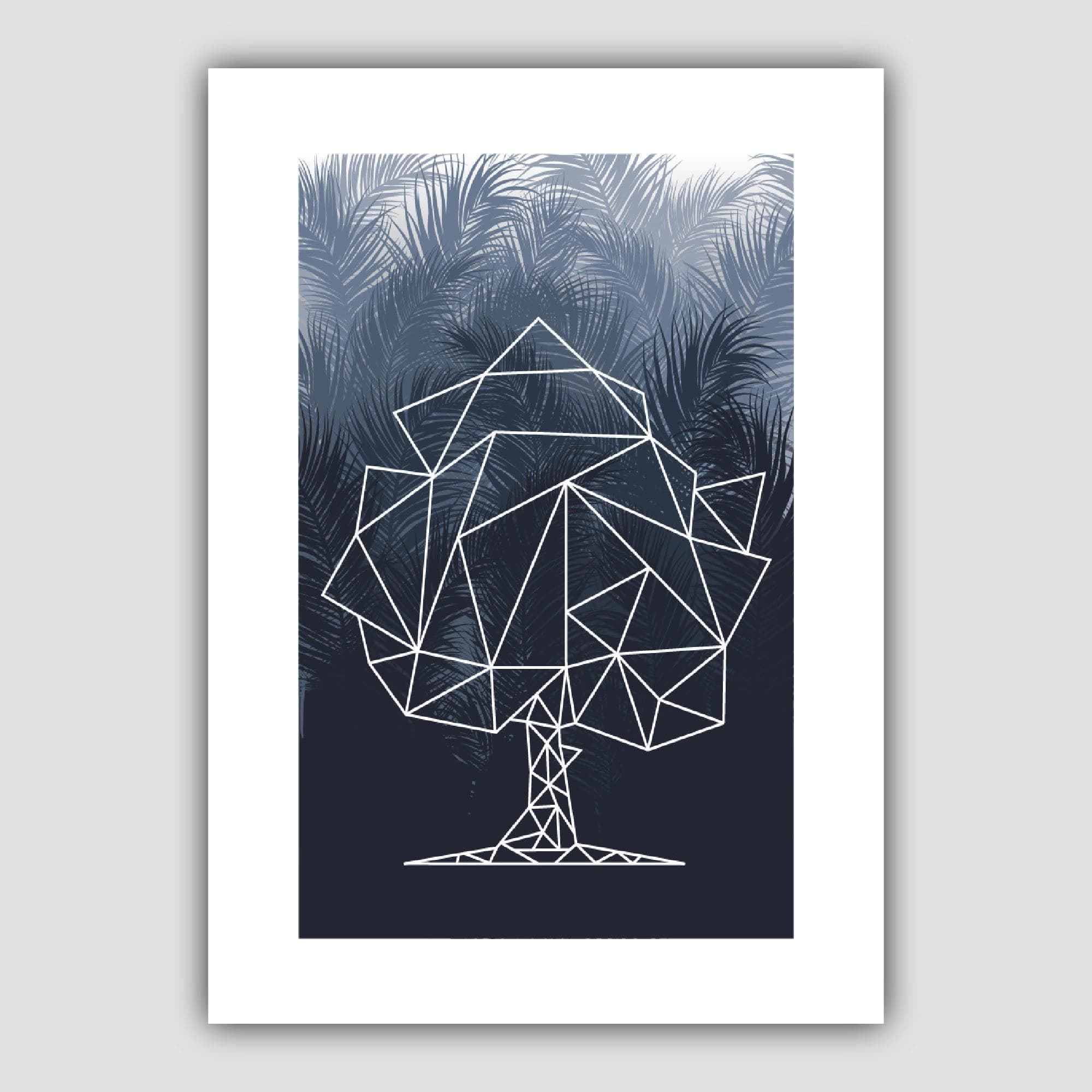 Geometric Tree with Navy Palms Art Print