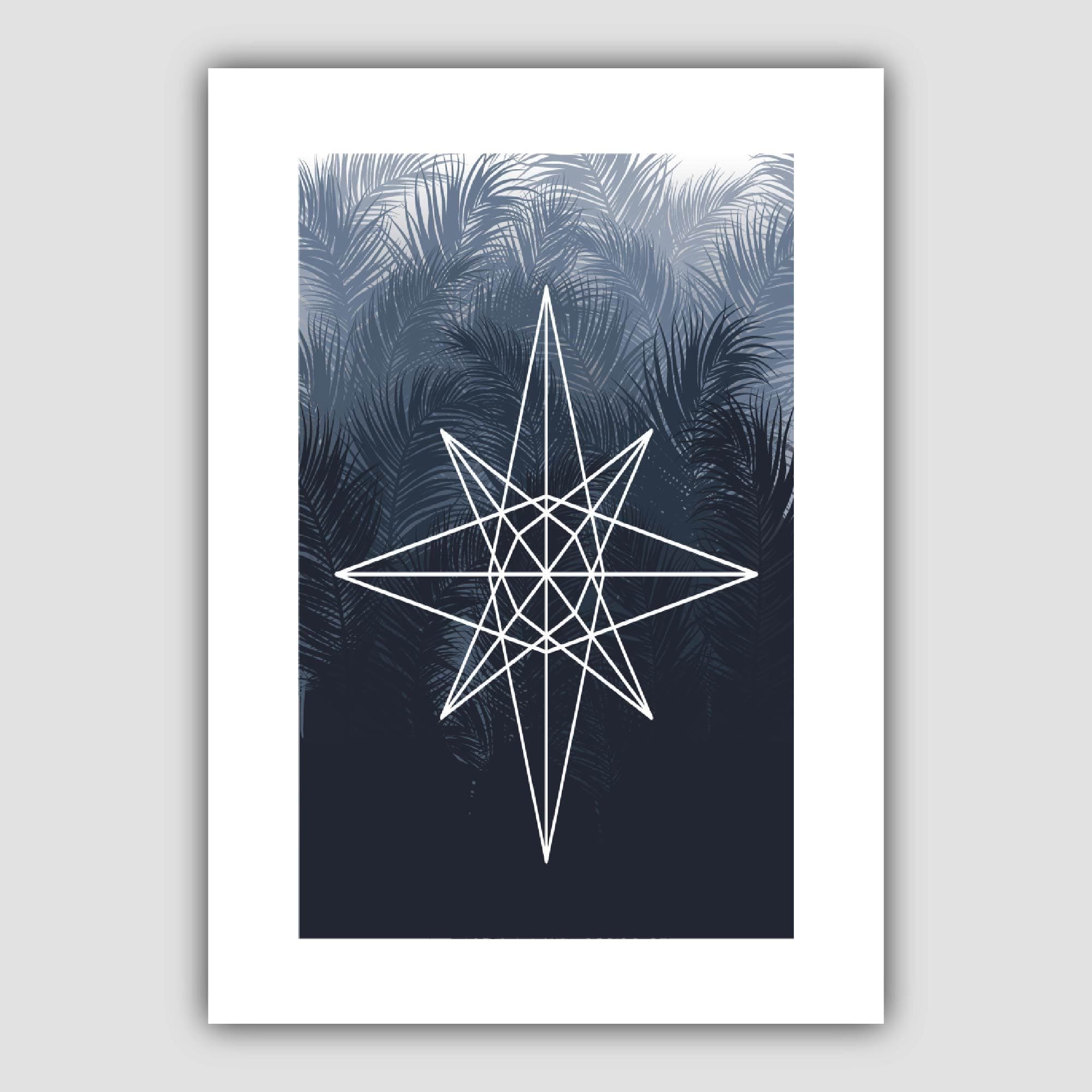 Geometric Star with Navy Palms Art Print