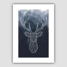 Geometric Stag Head with Navy Palms Art Print
