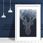 Geometric Stag Head with Navy Palms Art Print