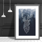 Stag Head with Navy Palms Geometric Art Print