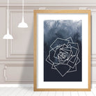Geometric Rose Floral with Navy Palms Art Print