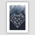 Geometric Love Heart with Navy Palms Art Print