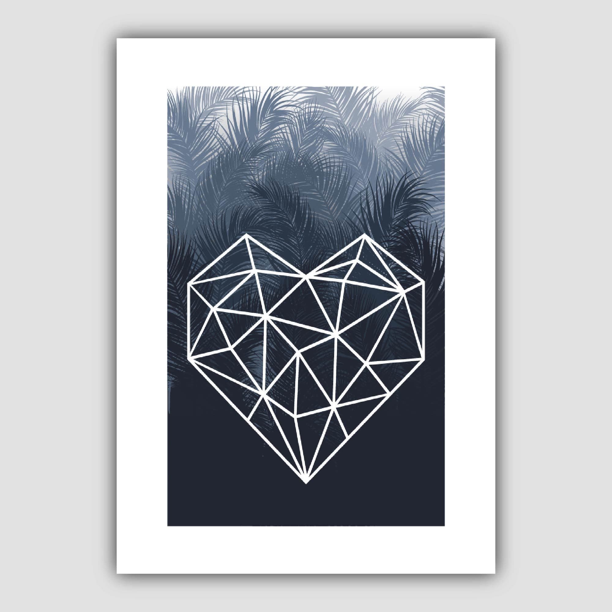 Geometric Love Heart with Navy Palms Art Print