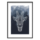 Geometric Giraffe Head with Navy Palms Art Print