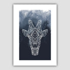 Geometric Giraffe Head with Navy Palms Art Print