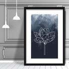 Geometric Peony Floral with Navy Palms Art Print