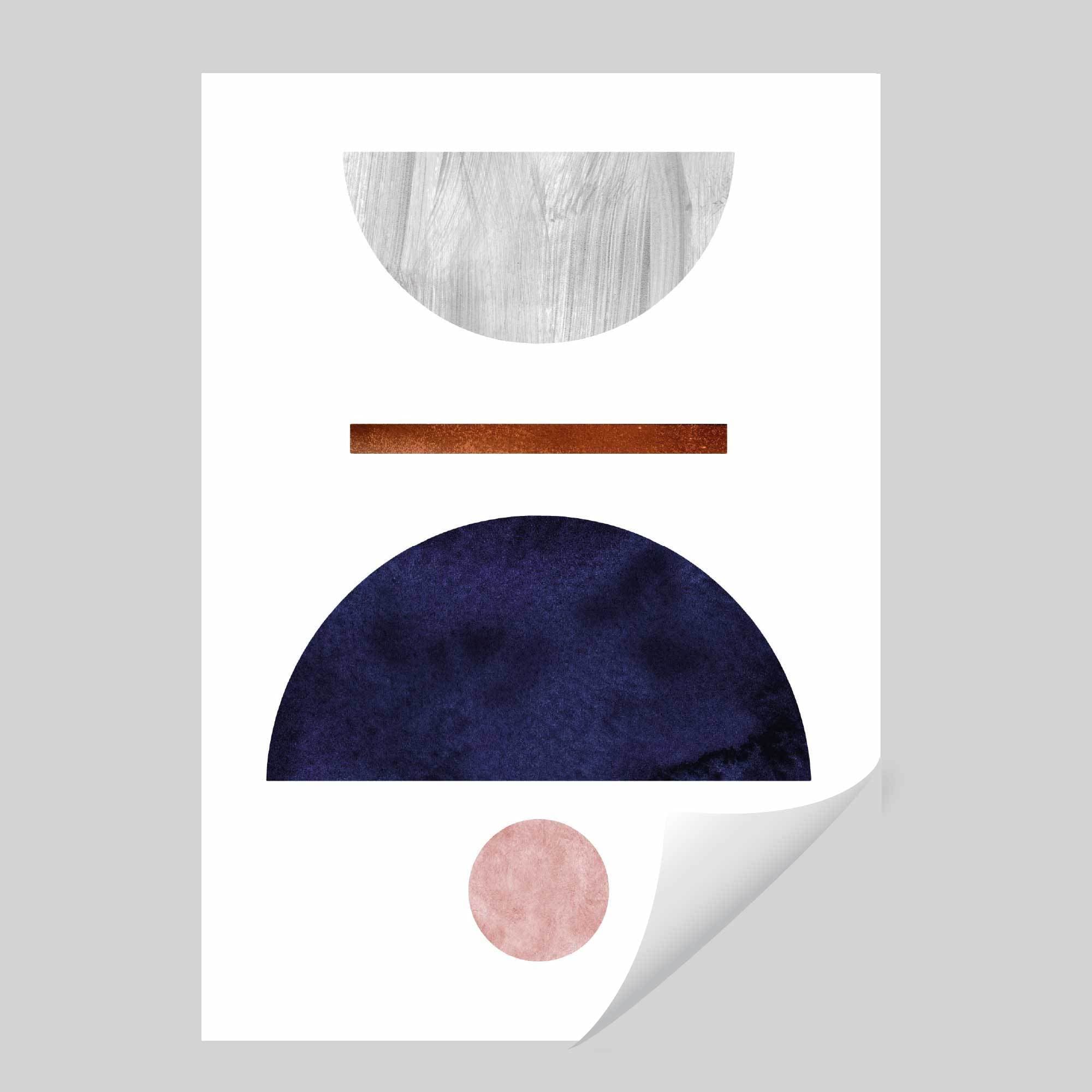 Geometric Abstract Navy Blue, Blush Pink and Copper No 4