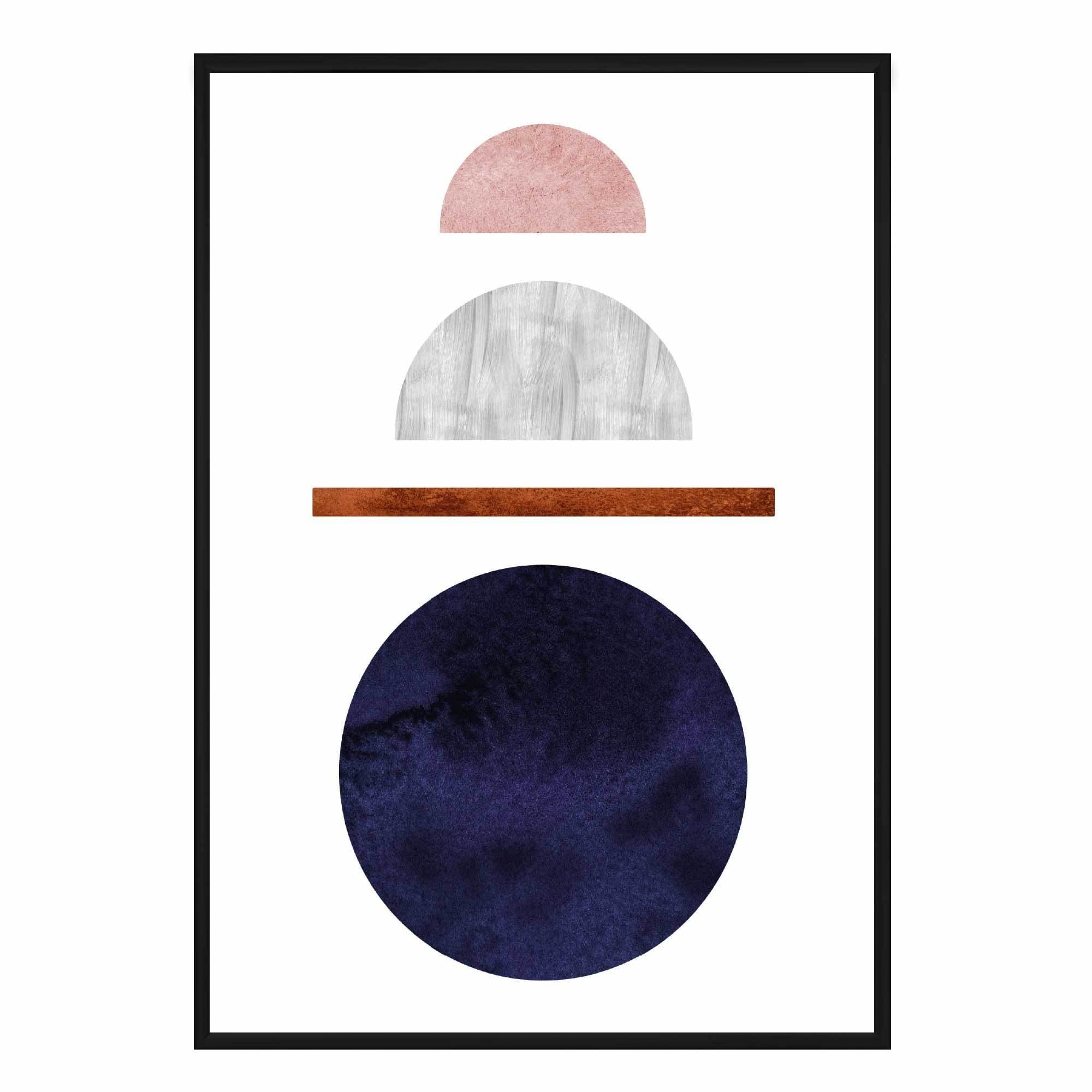 Geometric Abstract Navy Blue, Blush & Copper No1
