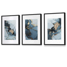 Set of 3 Abstract Teal Blue and Gold Framed Wall Art Prints | Artze Wall Art UK