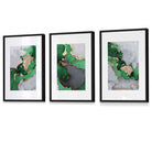 Framed Set of 3 Abstract Art Prints of Paintings Green Grey and Gold | Artze Wall Art UK