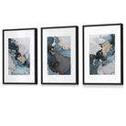 Set of 3 Abstract Art Framed / Prints of Paintings Teal Blue Grey and Gold | Artze Wall Art UK