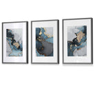 Set of 3 Abstract Art Framed / Prints of Paintings Teal Blue Grey and Gold | Artze Wall Art UK