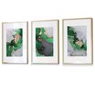 Framed Set of 3 Abstract Art Prints of Paintings Green Grey and Gold | Artze Wall Art UK