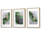 Framed Set of 3 Abstract Art Prints of Paintings Green Grey and Gold | Artze Wall Art UK