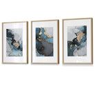 Set of 3 Abstract Art Framed / Prints of Paintings Teal Blue Grey and Gold | Artze Wall Art UK